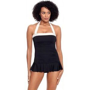 Lauren Ralph Lauren Belair Skirted Bandeau Navy Swimsuit Sz 14